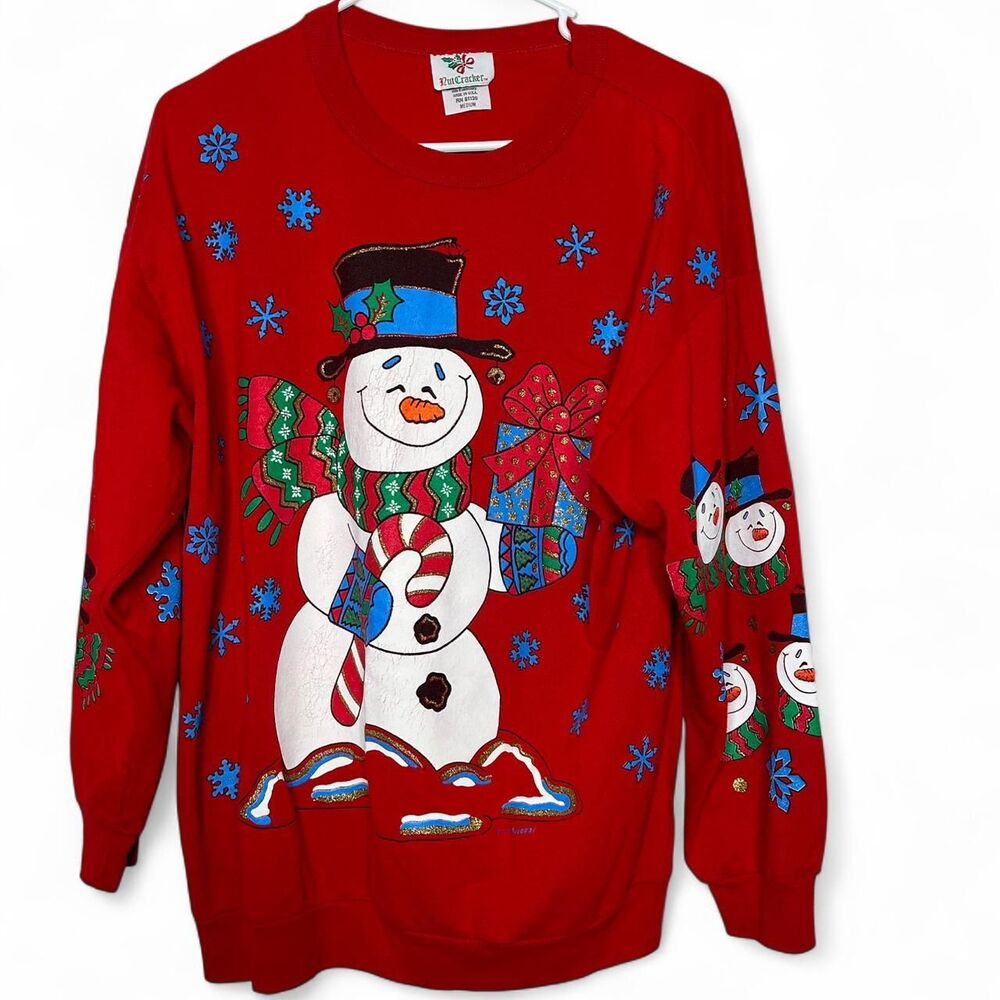 Vintage 90s 1990s red snowman Christmas sweater Sweatshirt